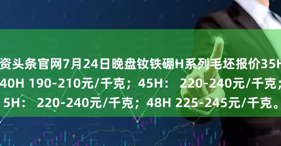 配资头条官网7月24日晚盘钕铁硼H系列毛坯报价35H 175-195元/千克；40H 190-210元/千克；45H： 220-240元/千克；48H 225-245元/千克。